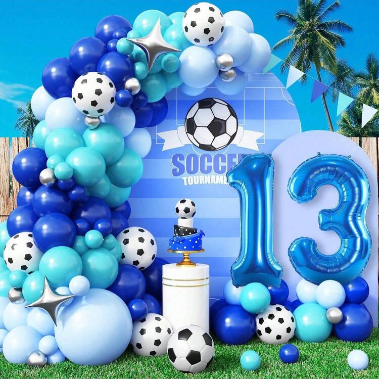 1 Set Football Themed 32-Inch Numbered Balloons (5, 6, 7, 8, 9, 10, 11, 13 Or Ages), Navy Blue Balloons Suitable For Sports Matches, Birthdays, Holidays, Party Decor, Arch Decoration - Multicolor - View 10