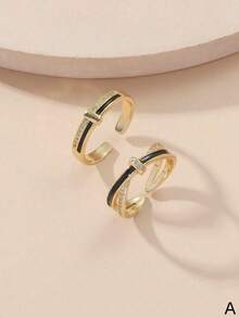 2pcs/Gift Box Heart Zirconia Ring Set, Lover Rings Set, Birthday Gift, Valentine's Gift, Wedding Rings, Lover's Gift - Multicolor - View 3