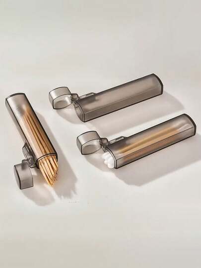 10/4/2/1pc Portable Clear Plastic Toothpick & Swab Holder, Leak-Proof Metal Cylindrical Travel Organizer, Compact Desktop Storage For Home, Camping, And Outdoor Use