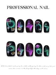 10 Stücke Sommer süße coole Y2K Katzenaugen-Acryl-Aufnägel kurz quadratisch, handgemacht mit Gelee-Kleber und Nagelfeile, DIY Nagelkunst Zubehör für Valentinstag, Musikfestival, Schule, Reisen, handgemachte Aufnägel - Verschiedenfarbig - Übersicht 5