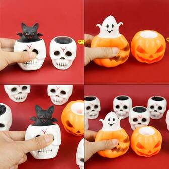 1/3pcs Funny Halloween Pumpkin Ghost Squeeze Halloween Gift Pop Up Skull Head Bat Stress Relief Fidget Birthday Party Decoration Supplies