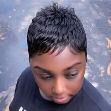 Short Pixie Cut Wig Brazilian Virgin Human Hair Straight Machine Made Rose Net Cap Easy To Wear For Beginners - Natural & Black - View 6