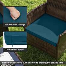Set Of 4 Furniture Set W/ Washable Cushions & Tempered Glass Coffee Table - 藍色 - 查看 6