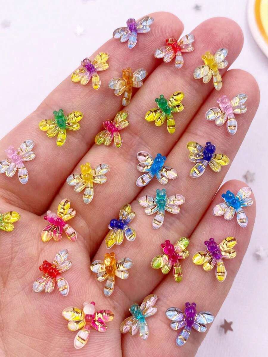 40 件混合树脂彩色迷你可爱闪光水晶蜻蜓平底水钻贴花装饰 DIY 婚礼艺术剪贴簿珠宝工艺品配件