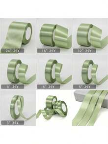 1pc Rolled Sage Green Double-Sided Satin Ribbon, 1cm/1.5cm/2cm/4cm Wide X 22m Long, Soft & Durable Polyester Material, Suitable For Flower Wrapping, Gifts, Presents, Apparel, Headwear, Bows, Weddings, DIY Craft Rose Ribbons