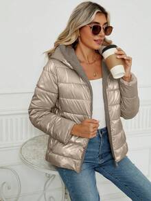 Áo khoác thường ngày có mũ trùm đầu dành cho nữ, mặc đi làm và mặc hàng ngày, thoải mái, phù hợp cho cả mùa thu và mùa đông - Vàng - Xem 4