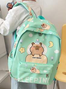 1 pieza Mochila Bonita de Capibara - Estampado de Animal de Dibujos Animados, Estilo Informal, Mochila de Vuelta al Colegio, con Cierre de Cremallera y Correa para el Hombro Ajustable, Adecuada para la Escuela y los Viajes
