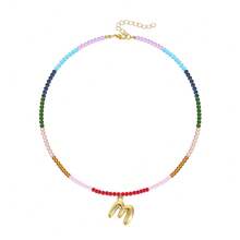 TUANZISP 1pc Women's Colorful Beaded Letter Pendant Necklace, Delicate Unique Design, Sweet Cool Style, Layered Beaded Necklace, Fashion Versatile Casual Jewelry Gift For Women, Birthday, Valentine's Day