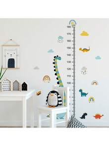 Dinosaur Growth Chart Wall Decal - Kids Room Height Measurement Stickers With Cartoon Long Neck Dinosaur Design, Removable Nursery Wall Art - Multicolor - View 5