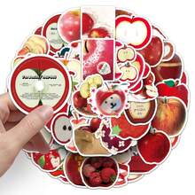 50张可爱红苹果贴纸，萌趣苹果装饰水果贴纸，卡通红苹果贴纸礼品，美观贴纸，防水乙烯基贴纸，适用于水瓶、电脑、笔记本电脑、手机、行李箱、笔记本、冰箱等。