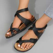 Sandals For Women Adjustable Ring Toe Design Comfortable Walking Shoes - màu đen - Xem 5