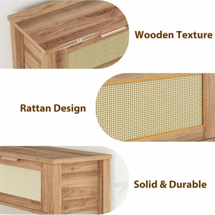 CuteHairy Console Table, Narrow Sofa Table With Two Drawers And Open Shelf, Boho-Style Hall Table For Entrance, Hallway, Living Room 109 X 30.5 X 79 Cm - Brown - View 7