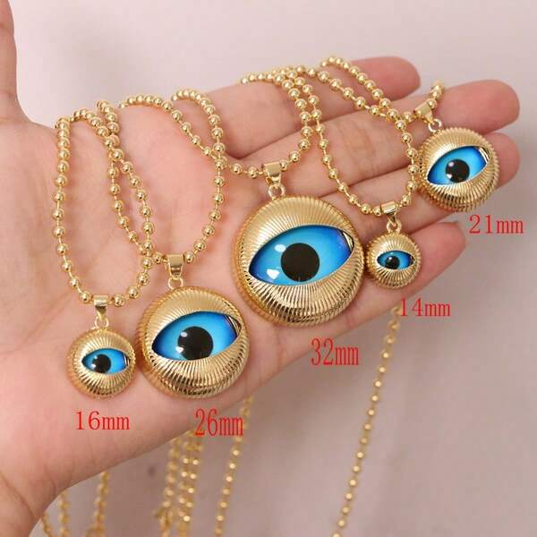 1pc Fashion Round Turkish Evil Eyes Pendant Necklace For Women Men Jewelry Gold Color Bead Chains Necklaces Gifts ﻿