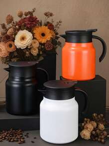 1pc 35oz Extra Large Capacity Handled Thermal Carafe, Latte Coffee , Travel Drinking Bottle, Stainless Steel Iced Tea Pot, Vacuum Insulated Double Wall Long Lasting Thermal Bottle - Includes Sediment Filter Strainer, Suitable For Coffee, Soy Milk, Beverages, Office Or Home Hot Water Bottle