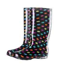 Bota De Lluvia Largas Para Mujer Dama Impermeables Suela Antideslizante Ligeras Livianas Diseño Estampados Material Grueso - Negro Bolitas - Ver 1
