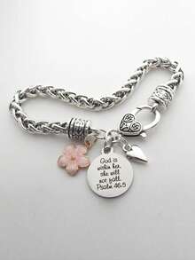 suteyi 诗篇 46:5 圣经珠宝，圣经经文手链，宗教礼物，上帝在她的基督教珠宝中，鼓励礼物信仰 - 銀色 - 查看 2