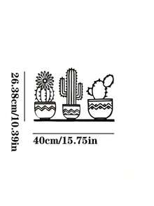 Arte de pared de metal con diseño de cactus, decoración exterior de cactus de desierto, cartel de jardín de suculentas, decoración de cocina, regalo de decoración del hogar, regalo para nueva casa, para habitación, dormitorio, oficina, bar, restaurante, cafetería - Estilo art decó, material de metal. - Negro - Ver 3