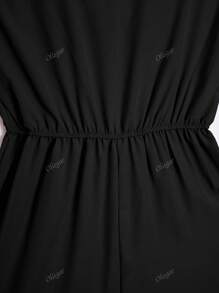 Elegante Mono De Pierna Ancha De Cuello V Con Manga De Murciélago Unicolor Casual y Elegante Para Mujer