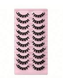 10 对浓密纤长睫毛 - DD 卷翘超卷翘，蓬松纤细 3D 妆容假睫毛，适合日常、派对和节日使用
