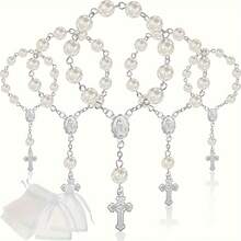 20 颗迷你念珠洗礼念珠手指洗礼念珠仿珍珠 10 颗珠链配 10 颗欧根纱袋用于洗礼婚礼派对礼品洗礼礼物圣餐礼物 - 彩色 - 查看 11