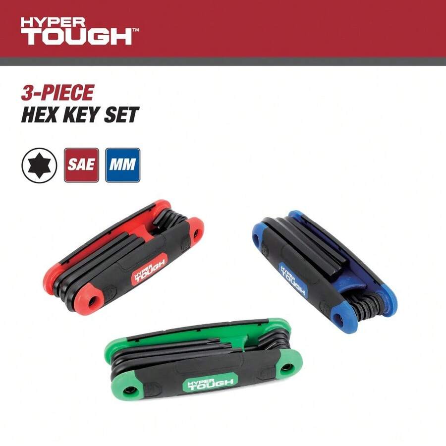 Folding Hex Key Set (3-Pack) Including SAE, Metric & Star Sizes - Black - View 1