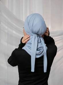 1件装女士纯色头巾，拉法帽，面罩，头带，颈套，管状围巾，弹性好，透气，吸湿排汗，多功能，适合日常生活、运动、瑜伽、健身和时尚穿搭 - 淺藍色 - 查看 3