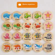 Juego de rompecabezas de madera de emparejamiento de memoria, juguetes educativos para niños - Animales, Océano, Frutas Patrón de Emparejamiento