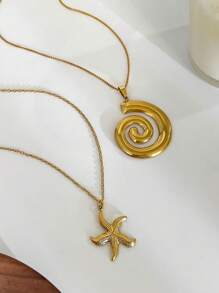 1 colar com pingente de concha espiral e estrela do mar em aço inoxidável estilo europeu e americano, a melhor opção de presente de joia para mulheres, adequado para uso diário