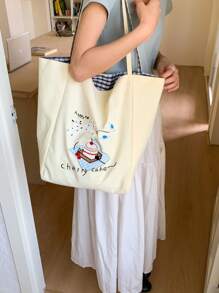 New Embroidered Canvas Bag, Large Capacity Shoulder Bag, Korean Style Versatile Tote Bag, Commute Work School Handbag