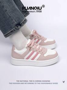 HUANQIU 2025 New Women's Shoes, Hiking Shoes, Ladies' Sports Shoes, Chunky Sneakers, Mesh Breathable White Shoes, Versatile, Light And Comfortable, Lace-Up Soft-Soled Casual Shoes, Running Shoes, White Four Seasons Shoes