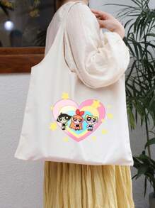 THE POWERPUFF GIRLS Borsa a tracolla pieghevole minimalista e versatile con stampa carina di agente di polizia donna, borsa casual in tela resistente e portatile