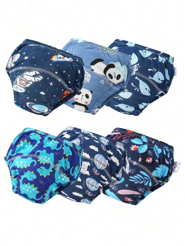 6 pièces/Set Mignon Imprimé Animal Culottes de Propreté Réutilisables et Lavables, Matériau Tricoté Toutes Saisons, Cadeau Idéal