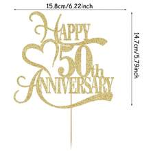 1 件周年纪念蛋糕烟花 - 金色闪光生日快乐蛋糕烟花、公司周年庆典派对装饰、结婚周年派对蛋糕装饰