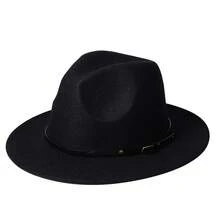 JEWELRYWE Fedora Hats For Men And Women, Classic Wide-Brimmed Felt Hats, Panama Hats, Birthday, Anniversary, Christmas Gifts - 黑色 - 查看 12