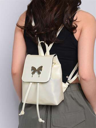 韩国大容量pu双肩包小众简约文艺风束口抽绳背包经典度假旅行上班族适用包包