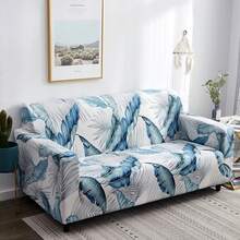 1pc Printed Sofa Cover, Modern Elastic Thick Polyester & Spandex Fabric, Dustproof, Suitable For All Seasons Living Room - Mint Blue - View 3