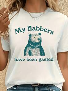 Casual 220g 100% Cotton Women's T Shirt My Flabbers Have Been Gasted Bear - 白色 - 查看 1