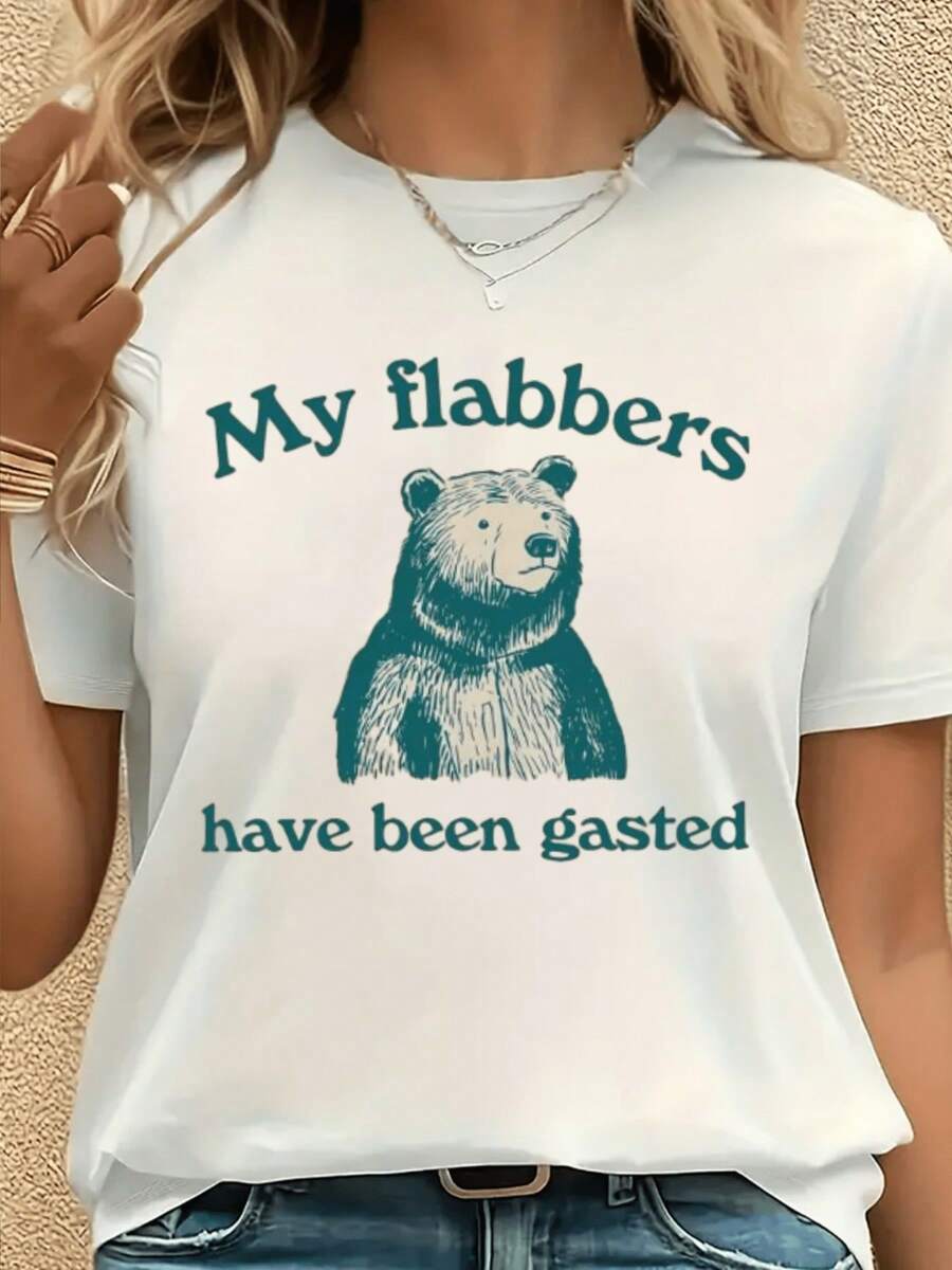 Casual 220g 100% Cotton Women's T Shirt My Flabbers Have Been Gasted Bear - 白色 - 查看 1