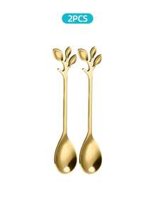 2/6/12/20 Piece Stainless Steel Coffee And Dessert Spoon Set With Leaf Decoration - Suitable For Coffee, Tea And Desserts - Mini Dessert Spoons, Ice Cream Scoops, Dishwasher Safe, Suitable For Mixing, Appetizers - Home, Party, Wedding, Holiday, Elegant Tableware | Stainless Steel Spoons