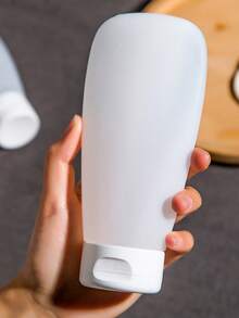 1pc/2pcs Portable Travel Silicone Lotion/Shampoo Bottles, Squeeze Press Facial Cleanser Shower Gel Plastic Container Back To School - White - View 2