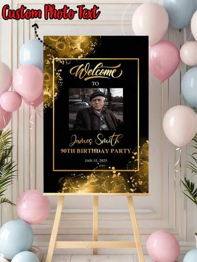 1 Stück - Individuell gestaltetes Geburtstags-Poster, Vorlagen für Geburtstagsfest Willkommensschild, Schwarz-Gold Geburtstags Willkommensposter mit Fotos, individualisierte Foto-Text Geburtstagsdekoration, Geburtstags Willkommensschild, Memorial Wanddekoration Poster, moderner minimalistischer Geburtstags Willkommensschild, individuelle bedruckte Kunstposter auf Leinwand, einzigartige und ideale Geburtstagsgeschenke