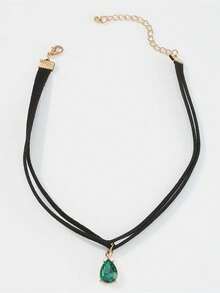 1pc Halloween Rhinestone Velvet Necklace - Green - View 3