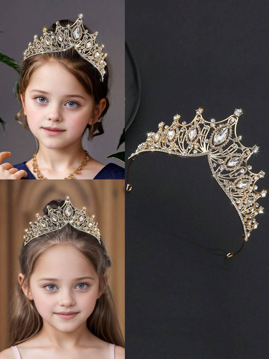 1pc Elegant Vintage Royal Style Rhinestone Tiara Crown, Suitable For Party, Birthday, Photo Shoot, Flower Girl, Children's Gift, Fashionable & Graceful Kids Hair Accessory