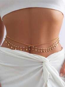 1件性感比基尼沙滩水晶星星装饰多层腰链，适合女性在秋季、万圣节等场合穿着。 - 金色 - 查看 7