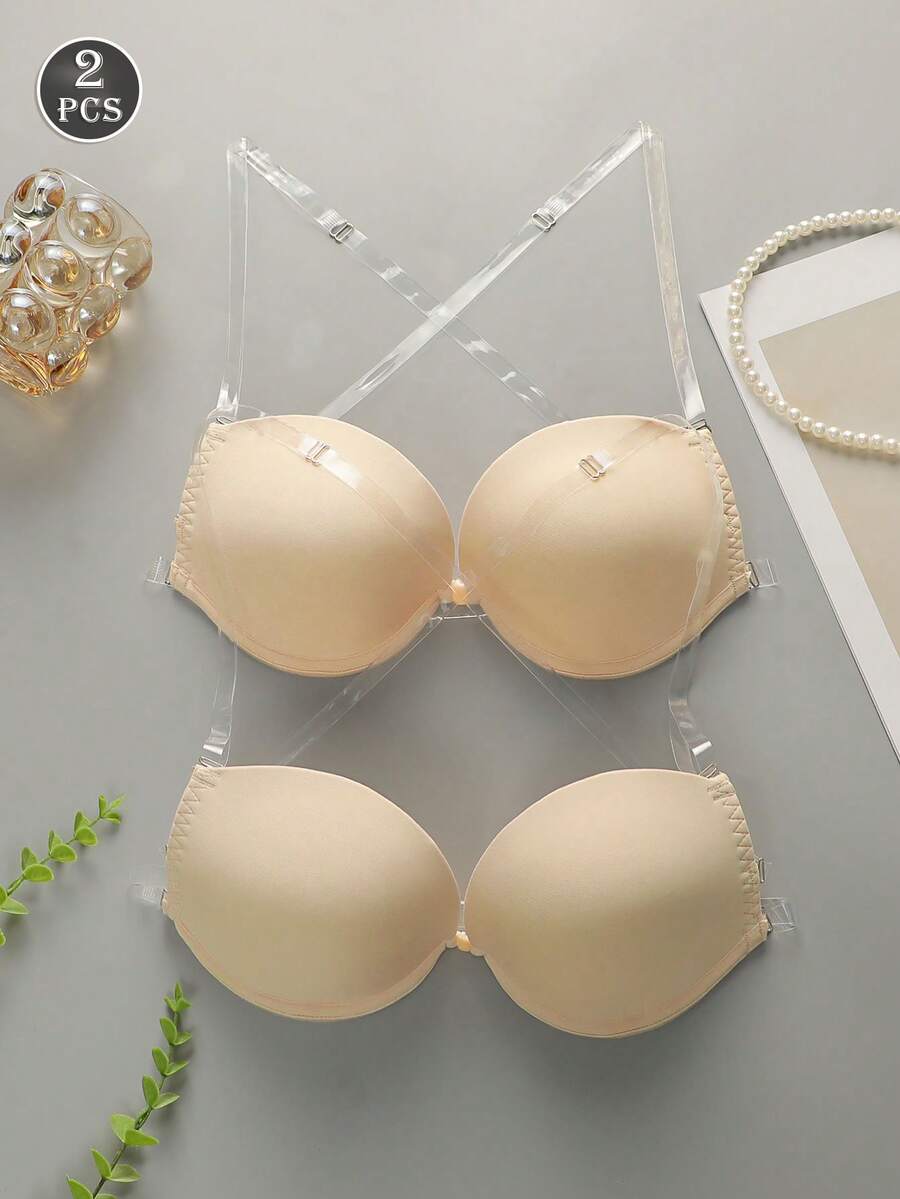 2 pièces Soutien-gorge de couleur unie pour femmes, avec ou sans bretelles, le BONNET n'est PAS très soutenant