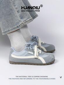 HUANQIU 2025 New Women's Shoes, Women's Skateboard Shoes, A Pair Of And Fashionable Breathable Lace-Up Home Office Outdoor White Shoes Versatile Light And Comfortable White Shoes Lace-Up Soft-Soled Sports Shoes Casual Shoes Running Shoes Christmas Apple Red Four Seasons Shoes - Blue - View 5