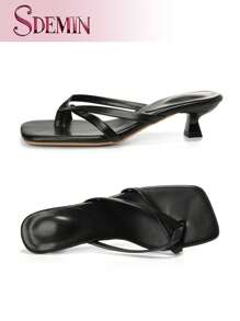 SDEMIN Summer New Arrival Women's Solid Color Slippers, Elegant Vacation Shoes, Casual Beach High Heels Sandals, Fashionable Slip-On Heels For Dress