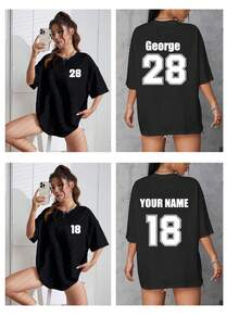 Camisetas oversize personalizadas para mujeres, con tu número, logotipo, nombre/texto/número de la suerte en el frente y la espalda, para familia, amigos, Día de la Madre, festivales, gala urbana