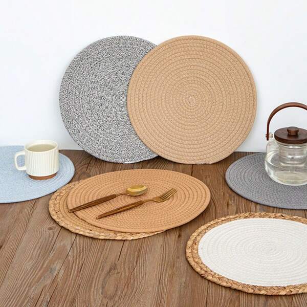 1PC 33cm/12.99in Thickened Round Septa Coaster- Heat Insulation, Rope Decorative, Cup Holders, Non-Slip, Washable, And Durable - Perfect For Kitchen, Living Room, And Office Decor