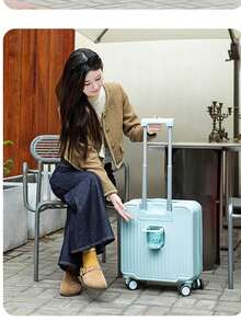 Front Opening Luggage 2024 New Extendable Multifunctional Trolley Case 18 20 Inch Suitcase Travel Case Graduation Bag For School School Accessories School Stuff - Blue - View 3